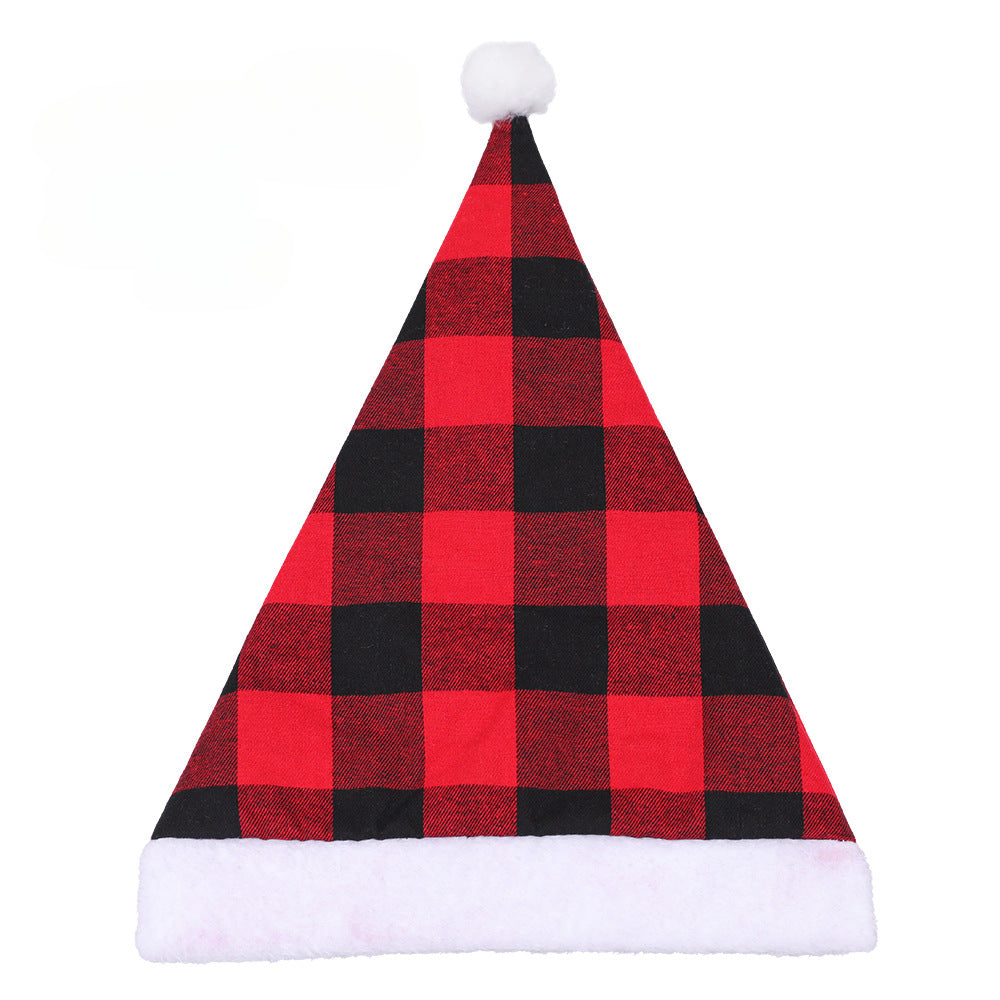 Wholesale Black Red Black and White Plaid Fabric Adult One-size-fits-all Fabric Christmas Hat